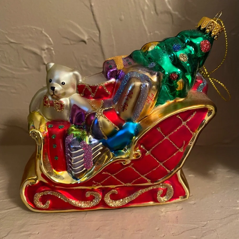 Vintage Santa Sleigh Christmas Glass Ornament Toys Tree